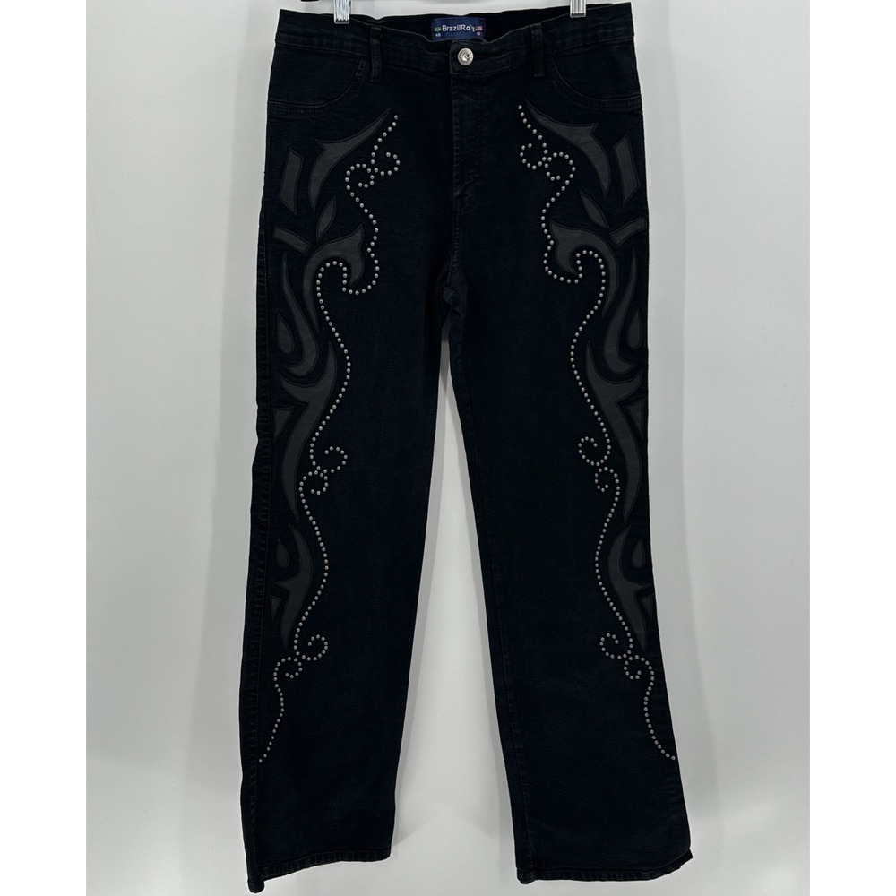 Brazil‎ Roxx Embroidered Denim Black Jeans Boot Cut Flare Women's Size 10 Beaded